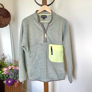 Patagonia Re-Tool Fleece 1/2 Zip Pullover Grey Yellow Pocket